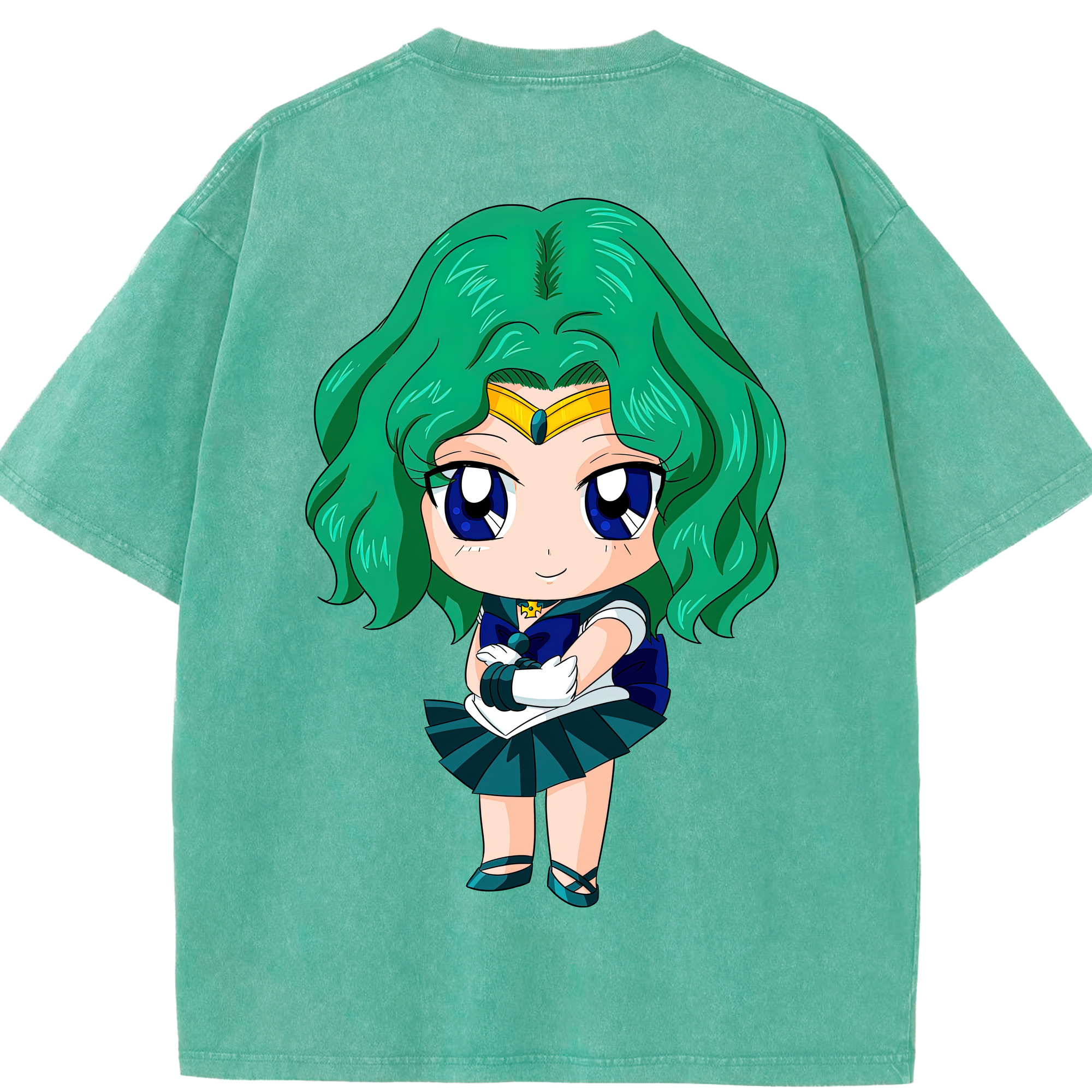 （画像用） 美少女戦士セーラームーン 海王 みちる（かいおう みちる） Sailor Moon Kaiou Michiru 綿100% ヴィンテージ風 半袖Tシャツ（背面プリント）